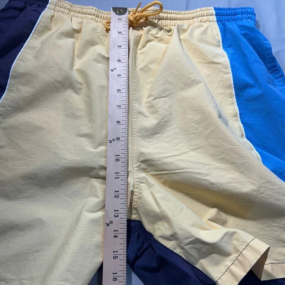 Nautica Swim Trunks Colorblock‎ Mens L Yellow Blue Blend Vintage 90s Surf